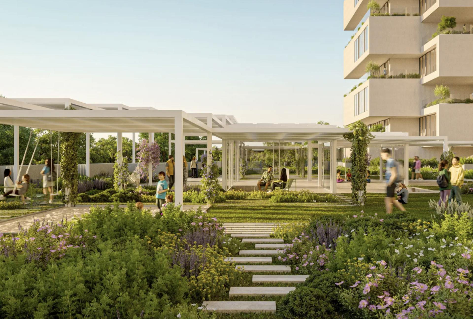 ο κήπος του Park Rise με παιδιά να παίζουν σε αυτόν